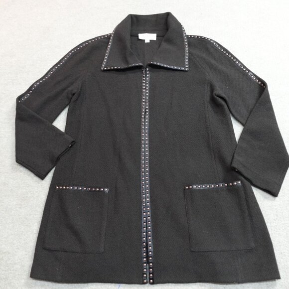 St. John Womens Jacket 12 Brown Santana Knit Chore Studded Clasps - Picture 1 of 16